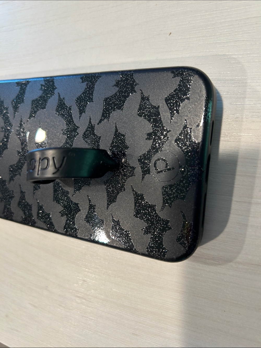 Loopy Case Black Glitter Bat Pattern Phone Case with Loop Grip - Picture 2 of 7